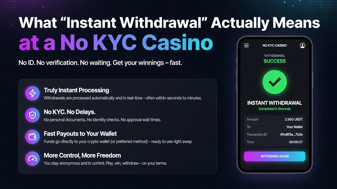 What "Instant Withdrawal" Actually Means at a No KYC Casino